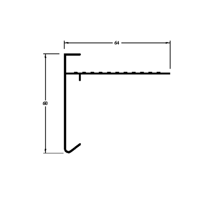 Aluminium Daktrim Zwart RAL9005 - 60 x 64 x 2500 mm STRUCTUURLAK