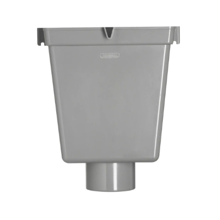 Vergaarbak, grijs 80 mm. uitloop RAL7037